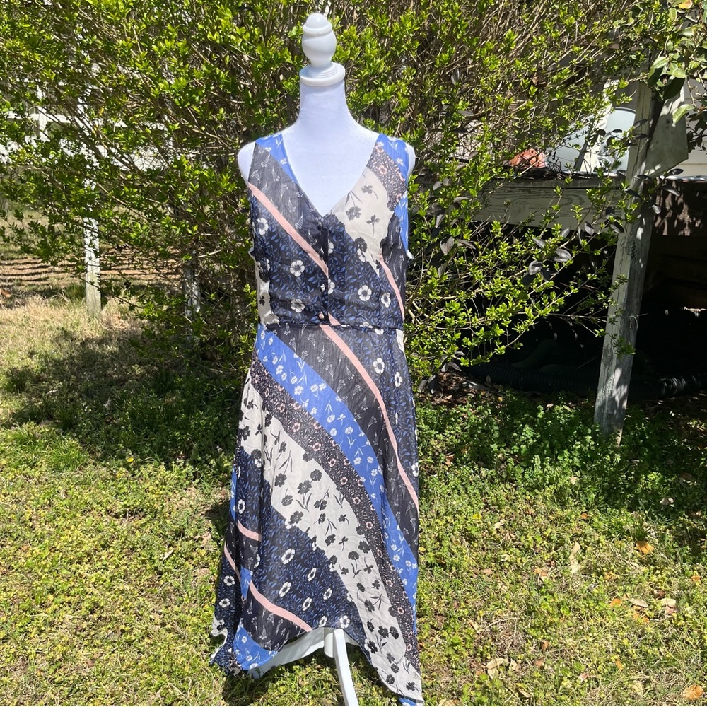 Paris Sunday Sleeveless Floral Stripes Patterned Lightweight Flowy Dress Size XL